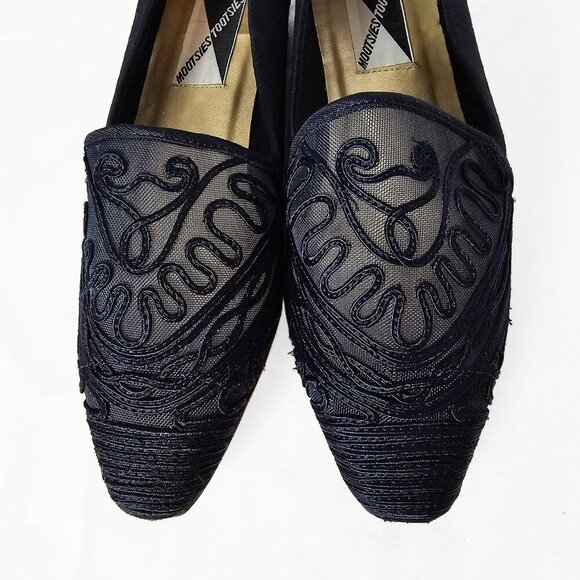 Vintage Mootsies Tootsies 90's Navy Embroidered Slip On Flats - Picture 2 of 5